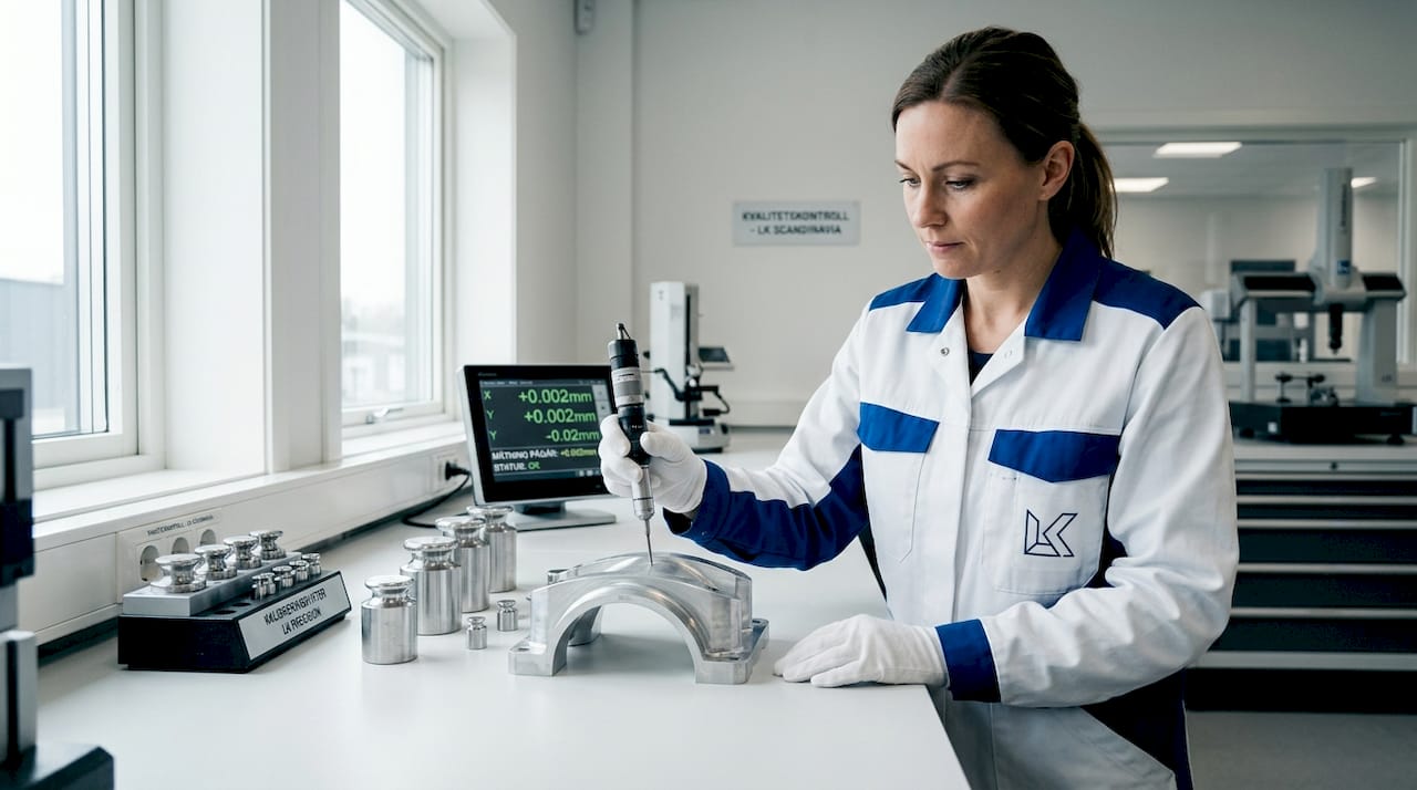 En mekanisk mätsond kontrollerar metallens yta.
