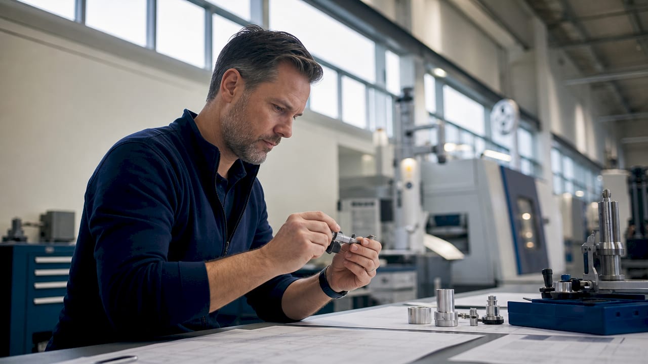 En ingenjör inspekterar mätutrustning ute på fabriken.