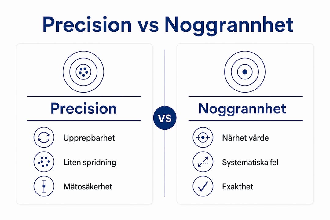 En illustration som tydligt visar skillnaden mellan precision och noggrannhet