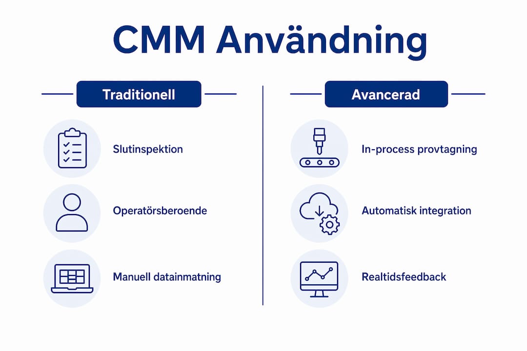 En infograf som visar skillnaderna mellan klassisk och modern användning av CMM