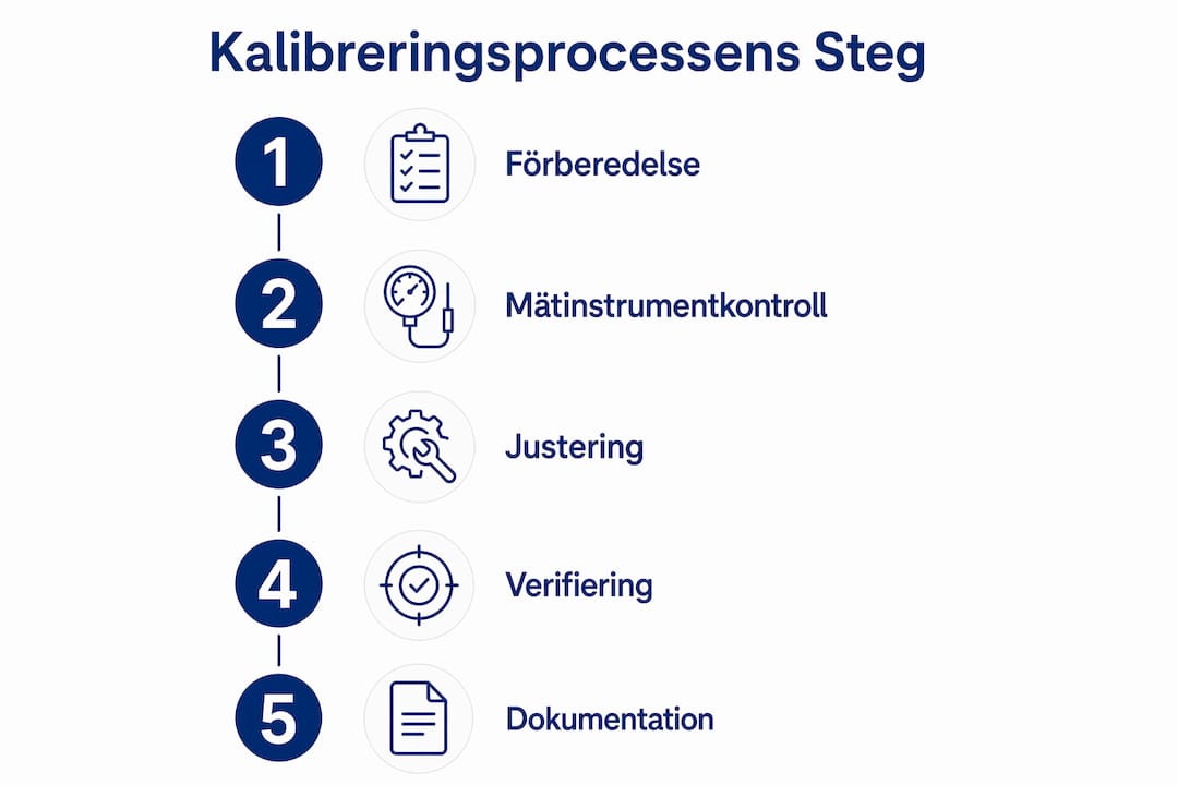 Grafisk guide som visar hur du steg för steg kalibrerar din maskin