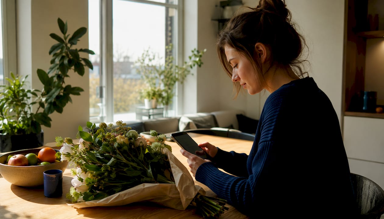 En person håller i sin mobil och bläddrar bland recensioner av olika plattformar