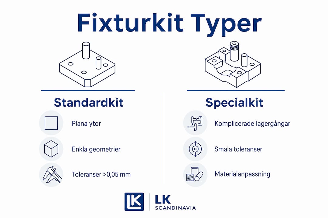 En överskådlig infografik som presenterar olika typer av fixturkit och deras användningsområden.