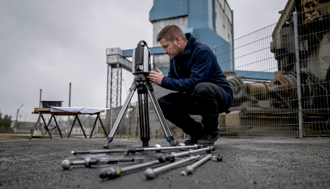 Specialister som arbetar med lasertracker i industrimiljö
