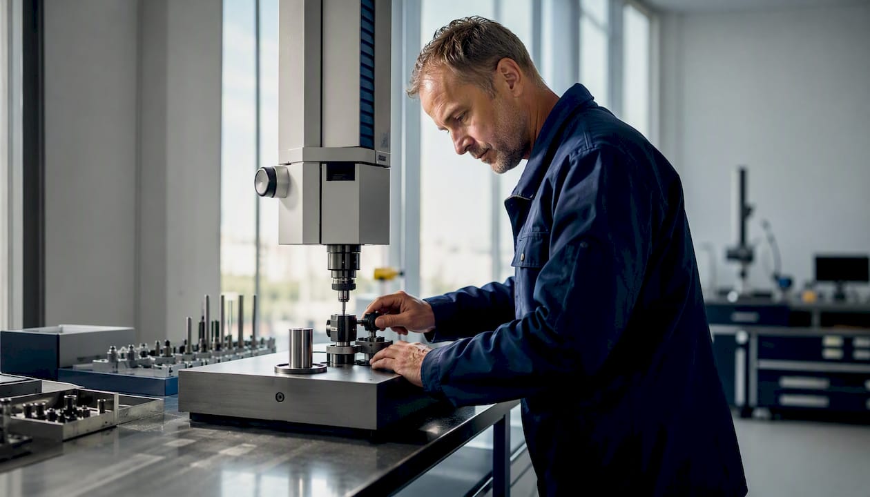 En ingenjör finjusterar ett mätinstrument i labbet.