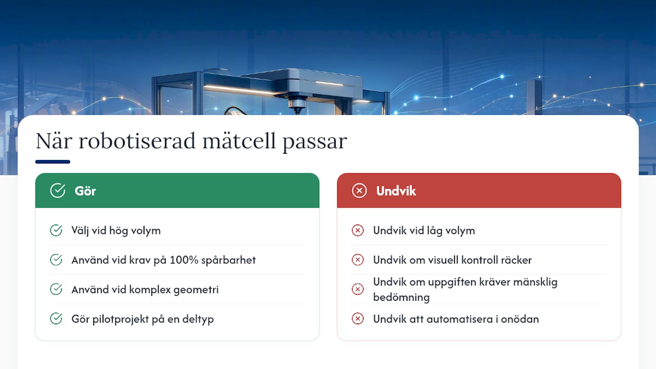 När är en robotiserad mätcell rätt val, och när är det inte det? — overview diagram