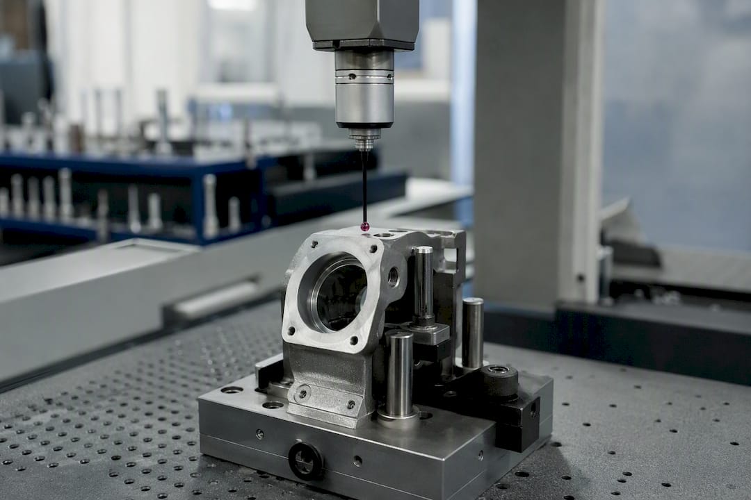 CMM-sond som mäter detalj på metallkomponent