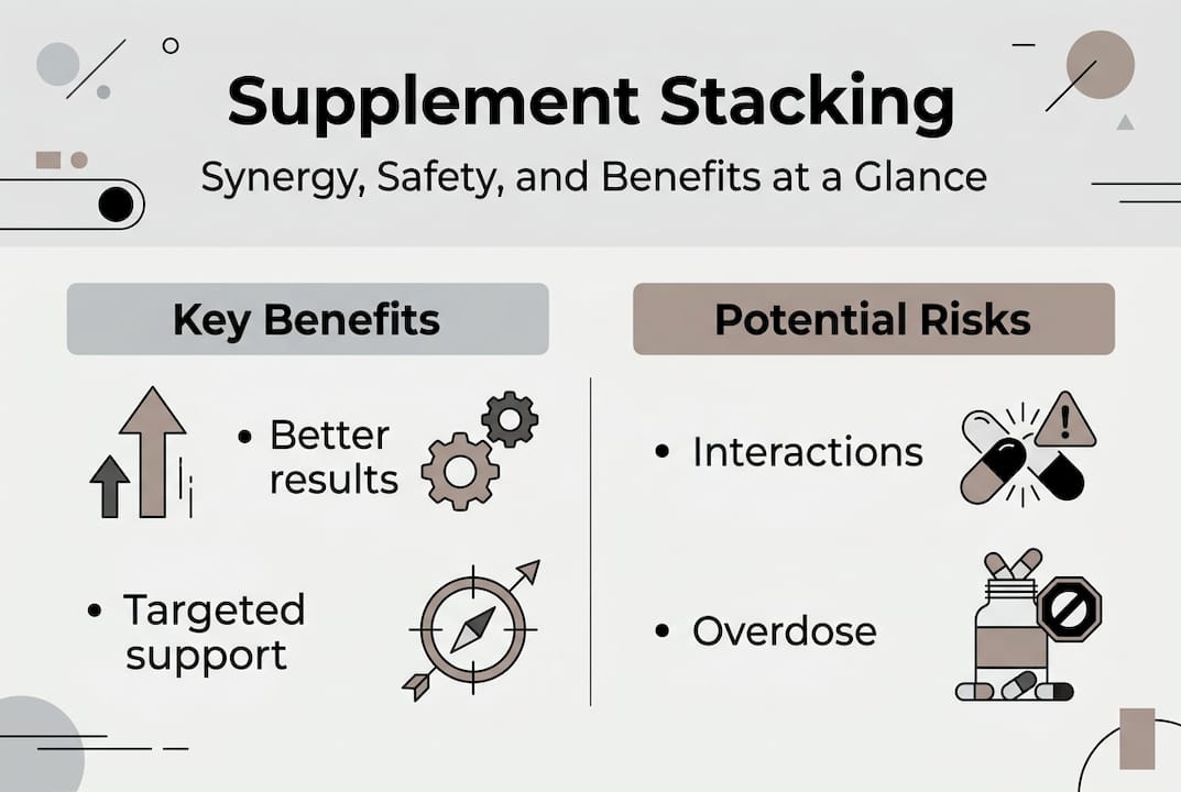 Infographic outlining supplement stacking pros and cons