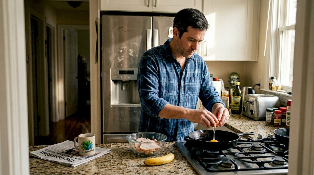 Man preparing healthy breakfast foods