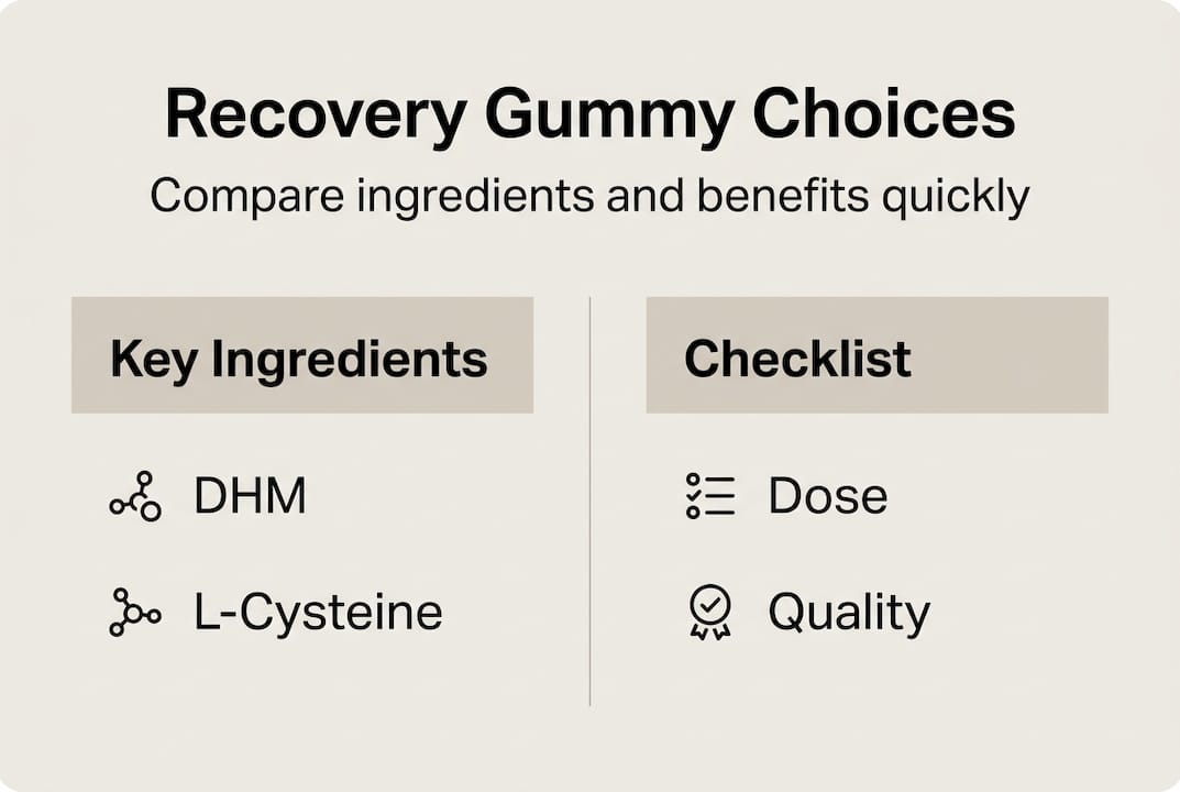 Infographic comparing key recovery gummy features