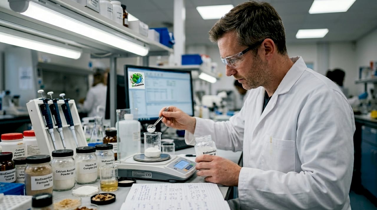 Scientist measuring supplement ingredients