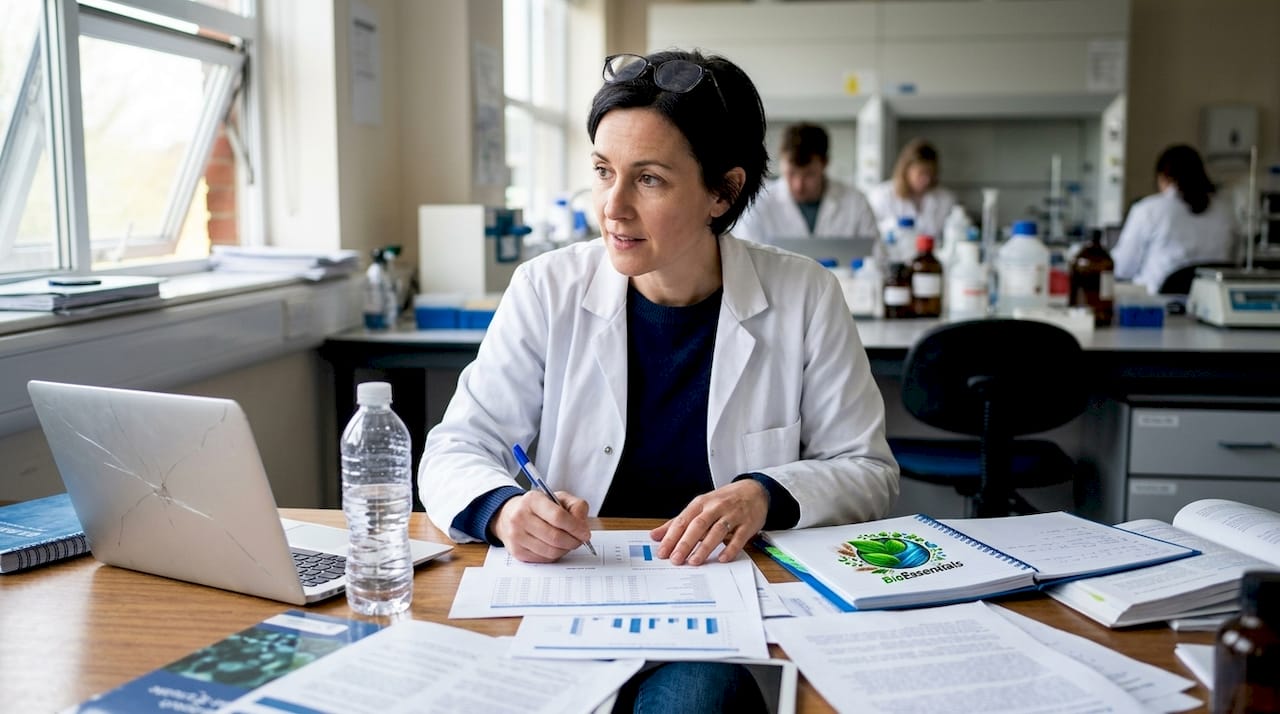 Scientist examining DHM research findings