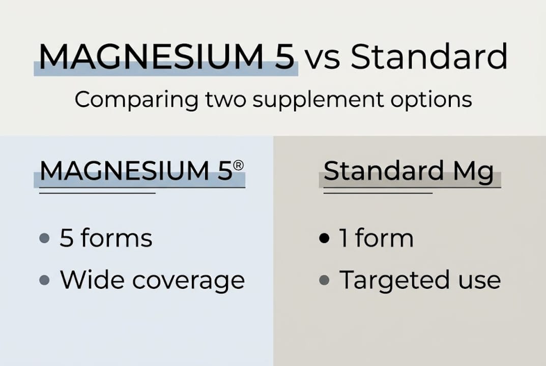 Infographic comparing MAGNESIUM 5 and standard magnesium
