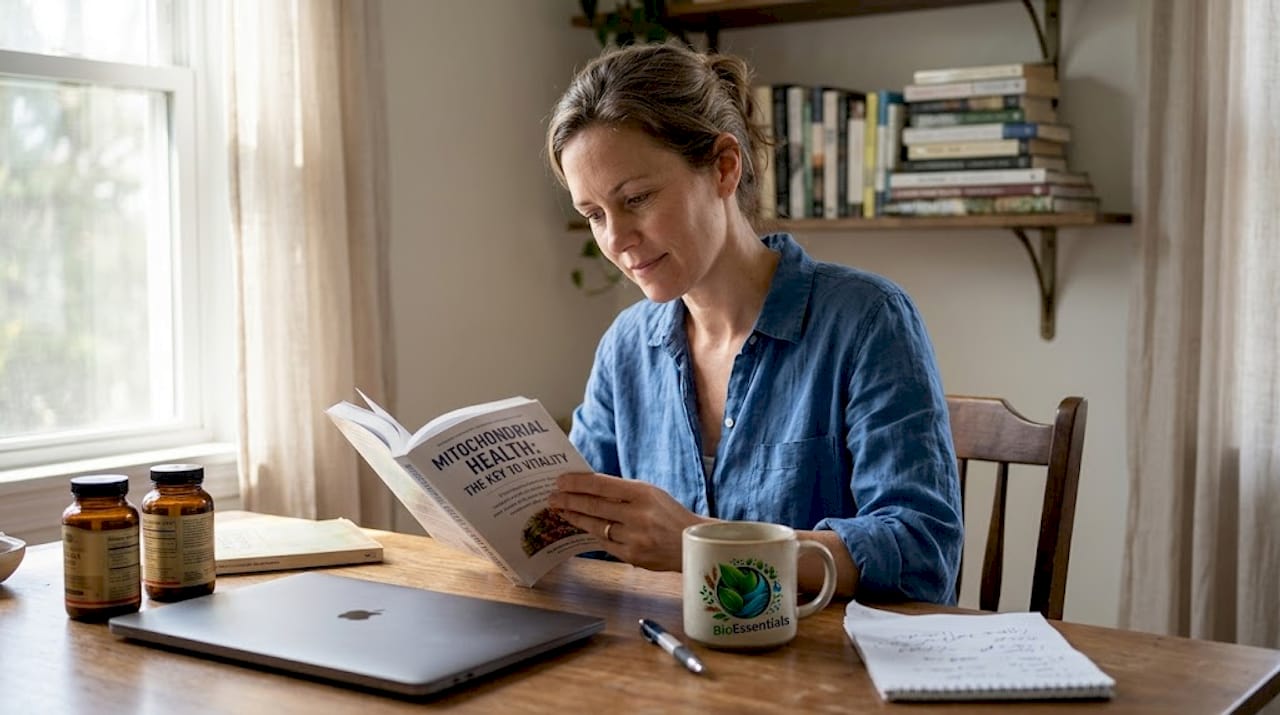Woman studies energy science at home