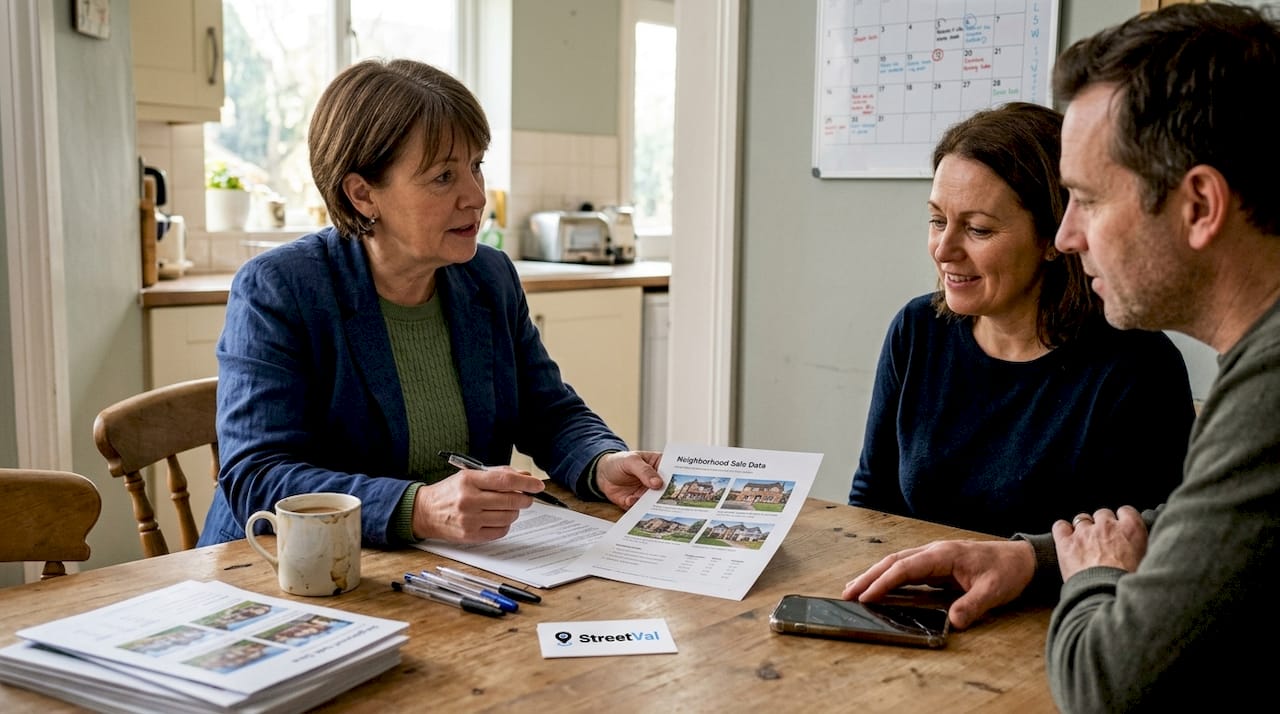 Estate agent discusses home sale with couple