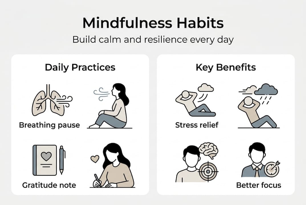 Infographic about mindfulness habits and benefits