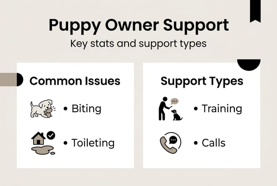 Infographic showing puppy issues and support types