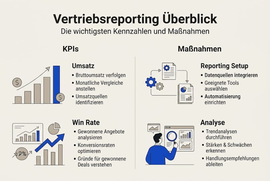 Infografik: Überblick über Vertriebskennzahlen und Handlungsempfehlungen