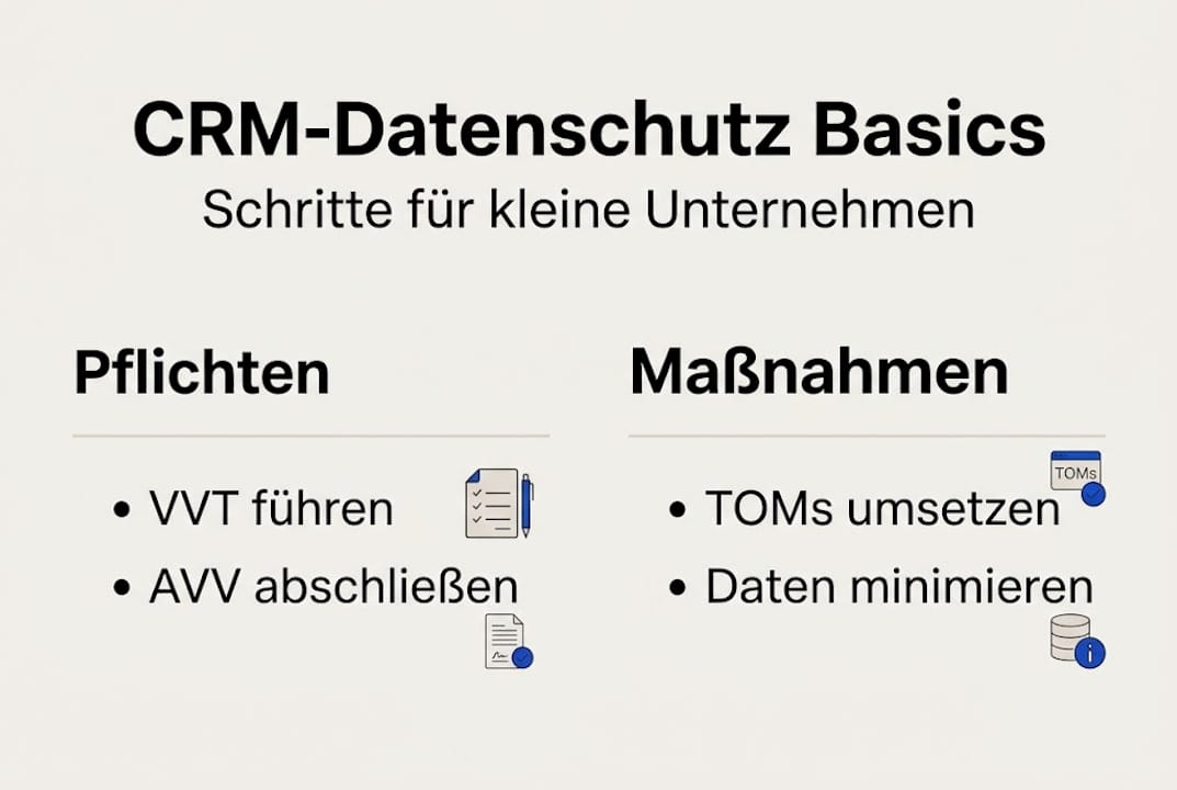 Die Infografik vermittelt anschaulich die wichtigsten Grundlagen und Praxis-Tipps zum Datenschutz im CRM-Bereich.
