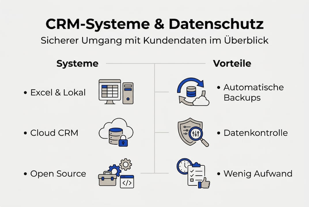 Übersichtsgrafik: CRM-Lösungen im Datenschutz-Check