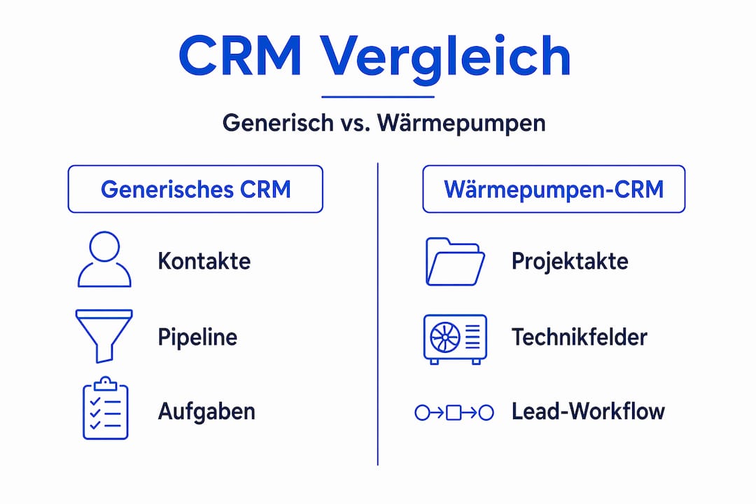 Infografik: CRM-Systeme im Vergleich – Allgemeine Lösungen vs. Speziallösungen für Wärmepumpen