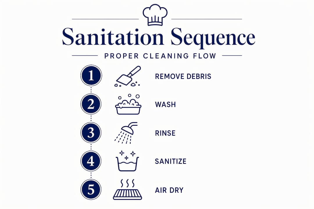 Infographic outlining sanitation sequence steps