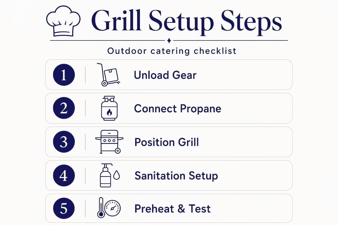 Infographic showing outdoor grill setup steps