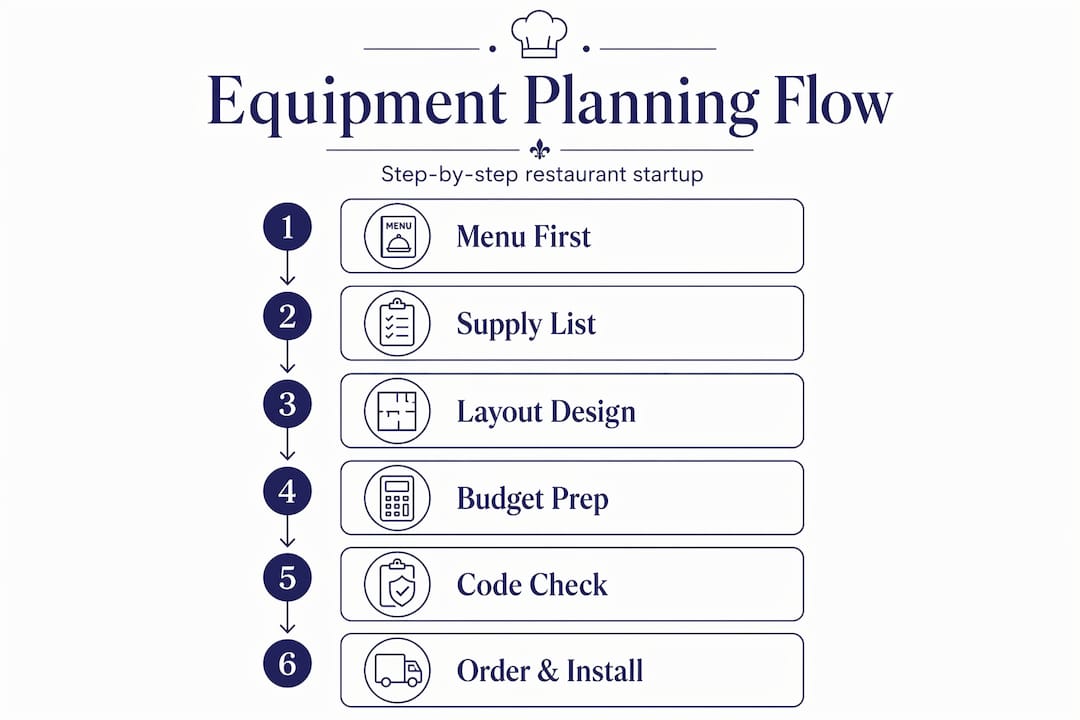 Vertical flow infographic of equipment planning steps