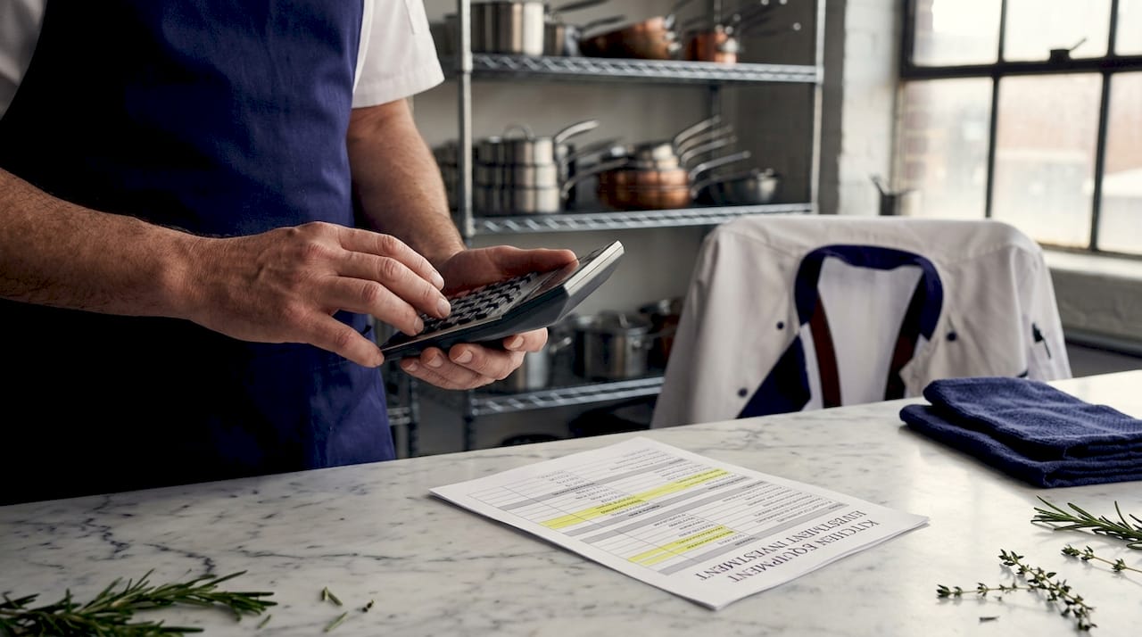 Chef calculating kitchen equipment budget