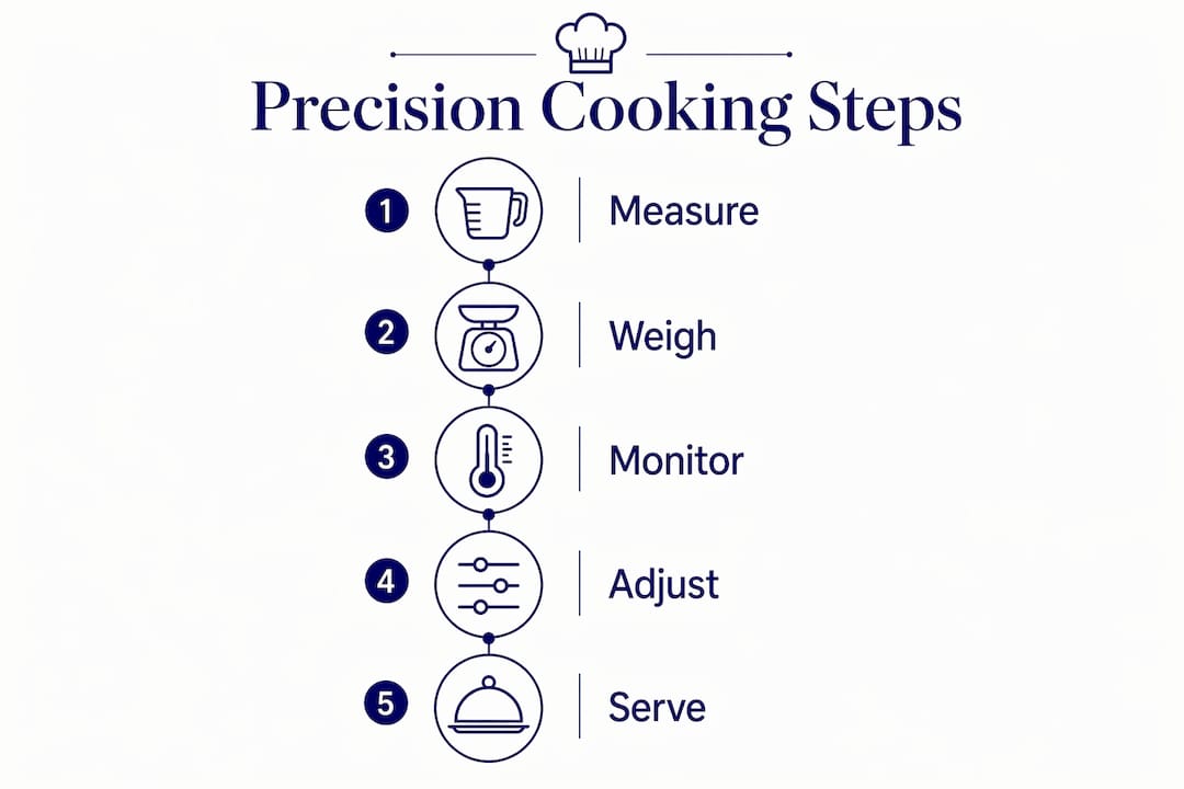 Infographic showing precision cooking steps in professional kitchen