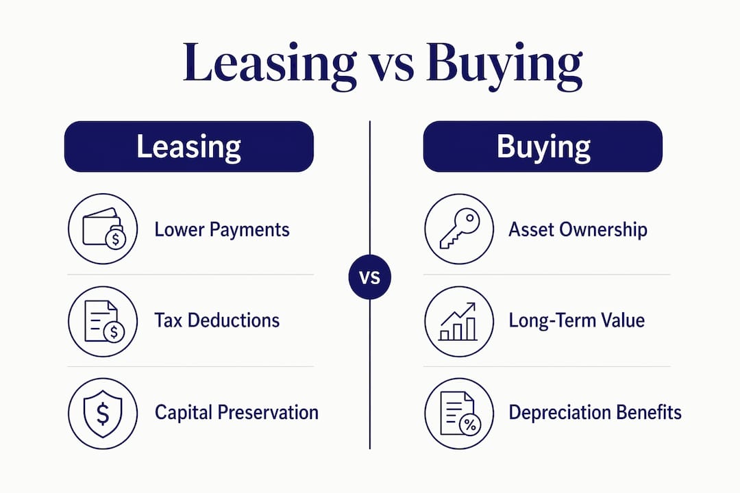 Infographic comparing leasing and buying benefits