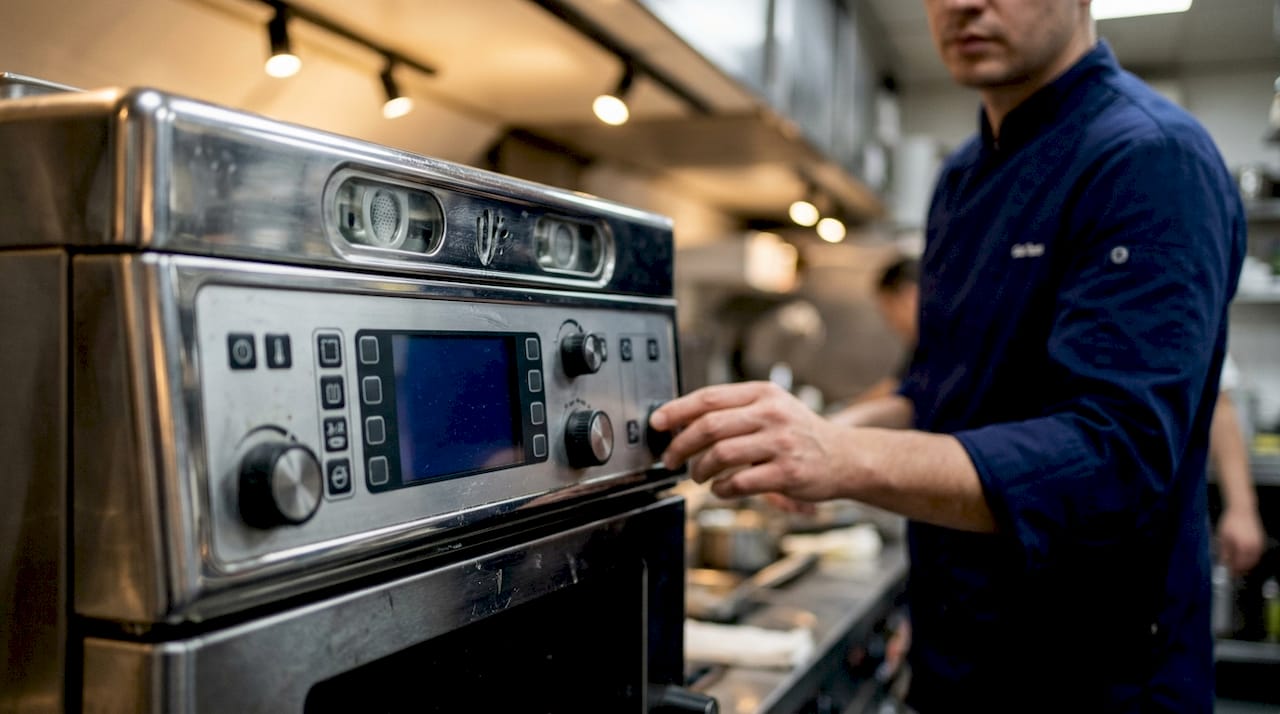 Close-up of steamer oven control panel and sensors