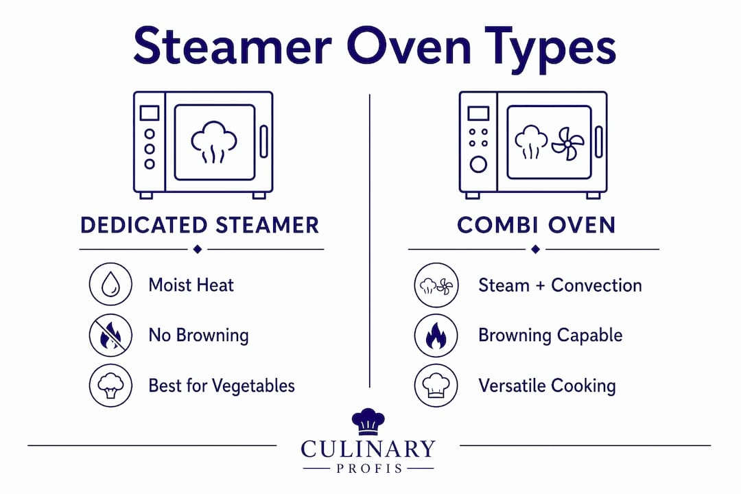 Infographic comparing dedicated steamer and combi oven features