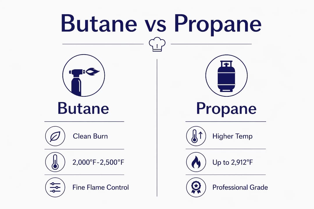 Infographic comparing butane versus propane torches
