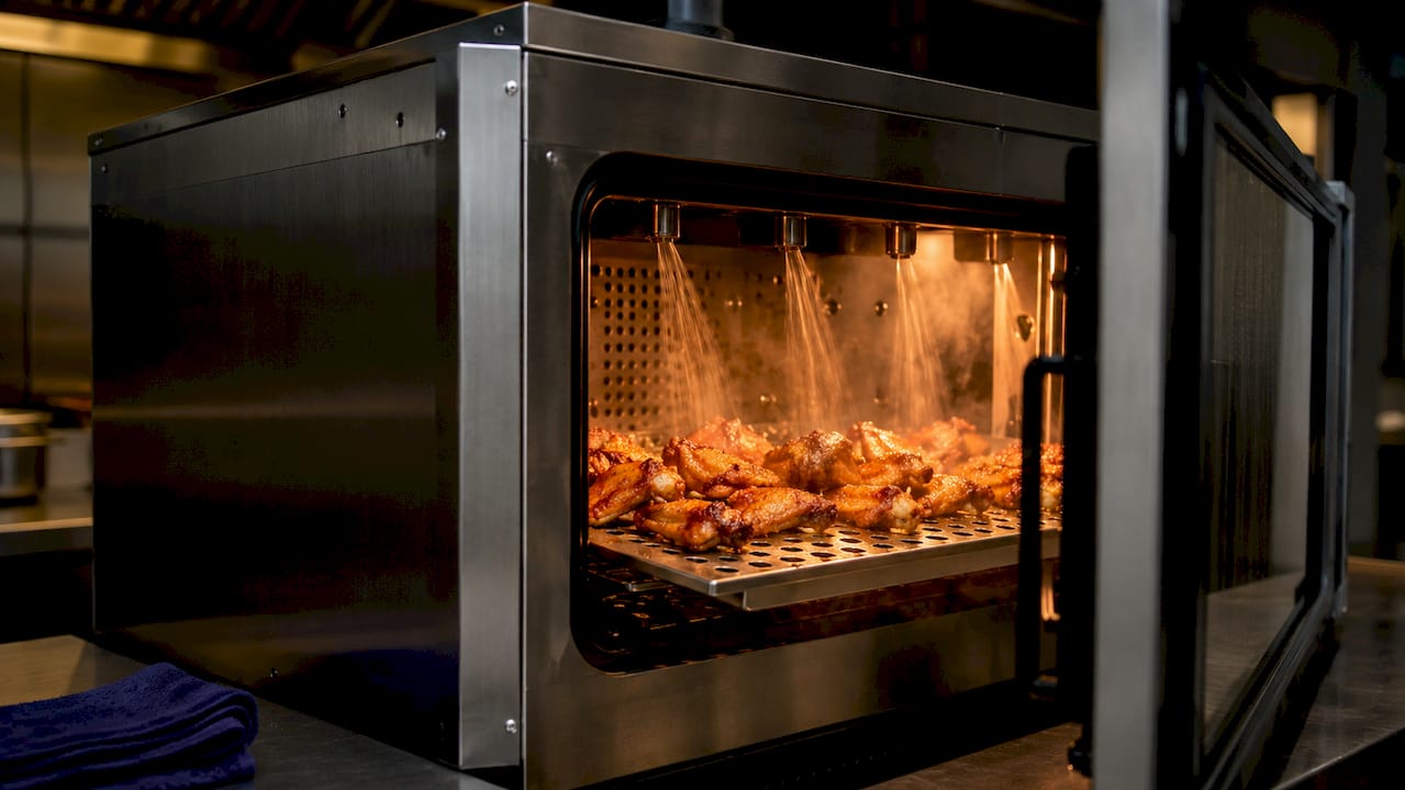 Close-up of impingement jets heating food