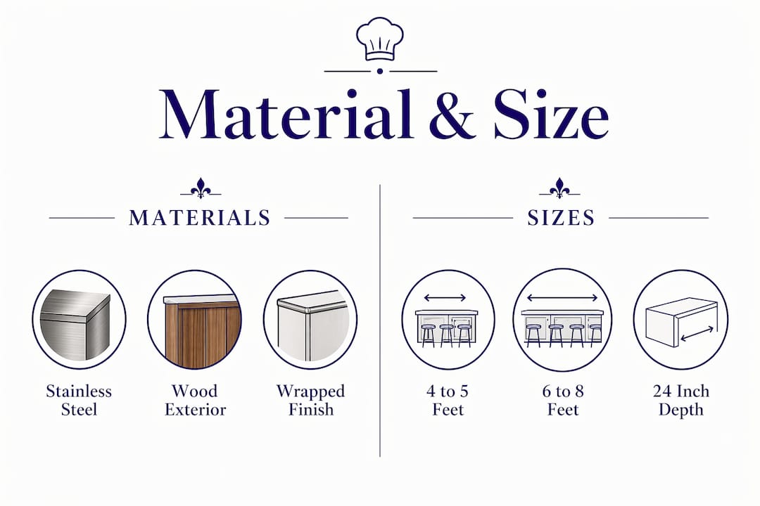 Infographic comparing portable bar materials and sizes
