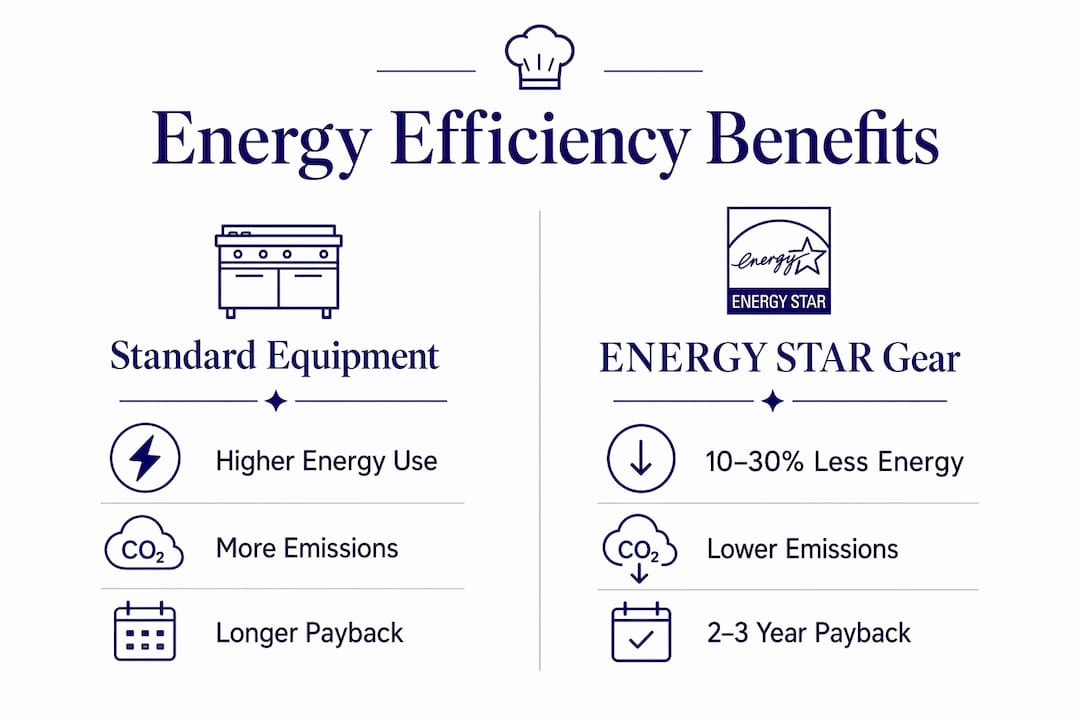 Infographic comparing energy use and payback of cooking equipment