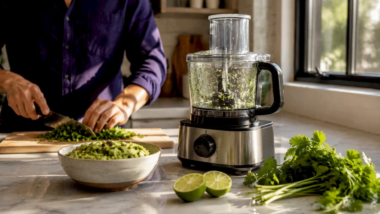 Small 3.5-cup food processor with fresh ingredients