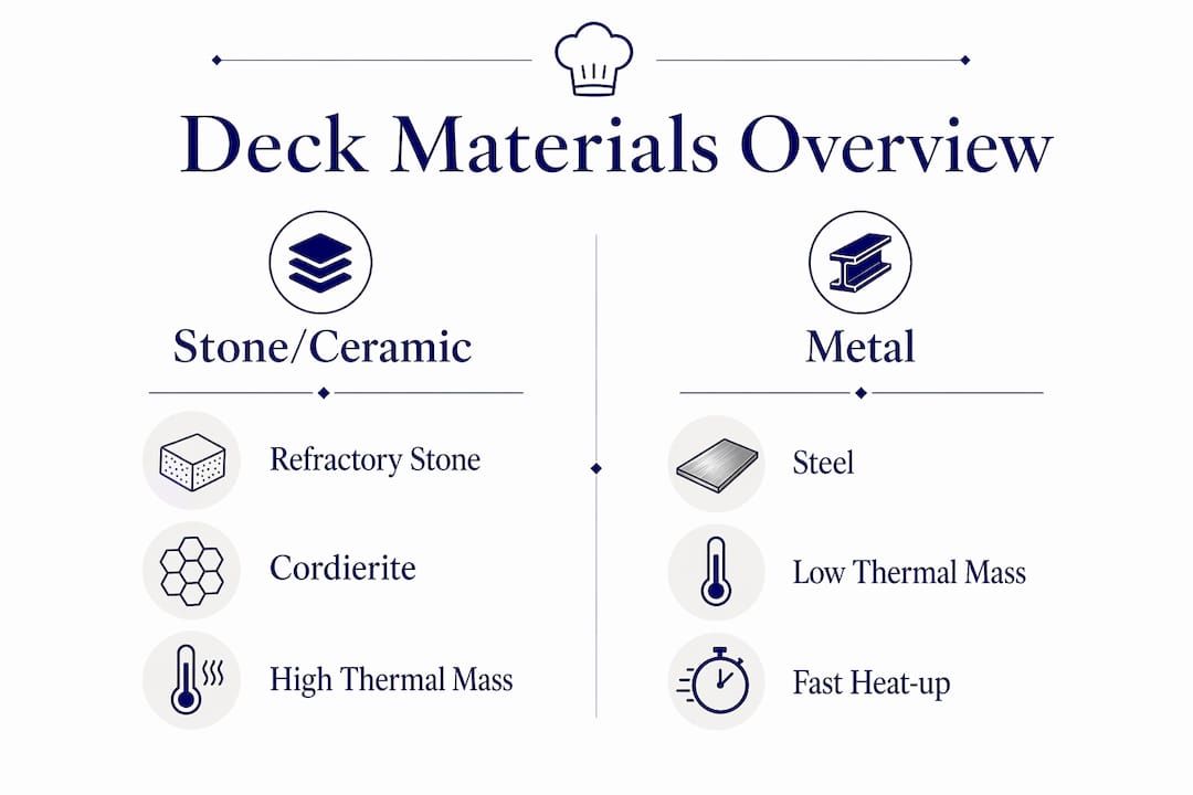 Infographic comparing commercial oven deck materials