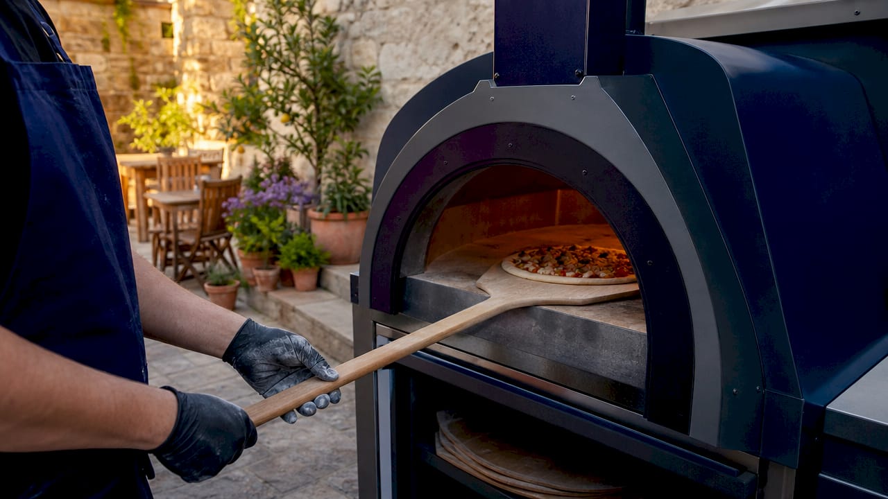 Close-up of stone deck inside pizza oven