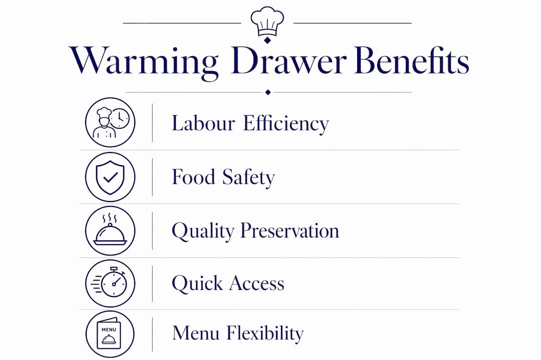 Infographic illustrating benefits of warming drawers