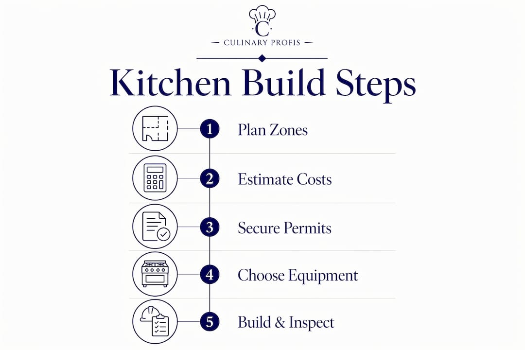Infographic outlining steps to build restaurant kitchen on budget