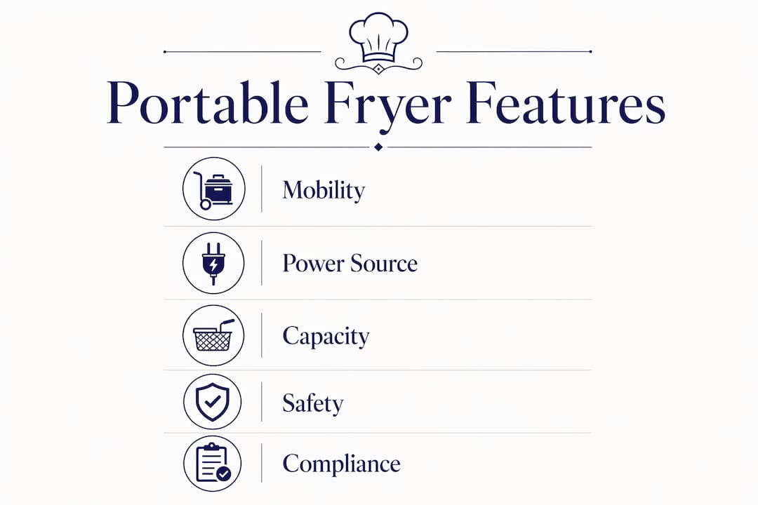Infographic outlining key features of portable fryers