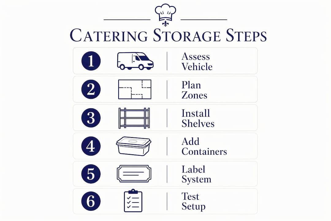 Infographic showing step-by-step catering vehicle storage setup