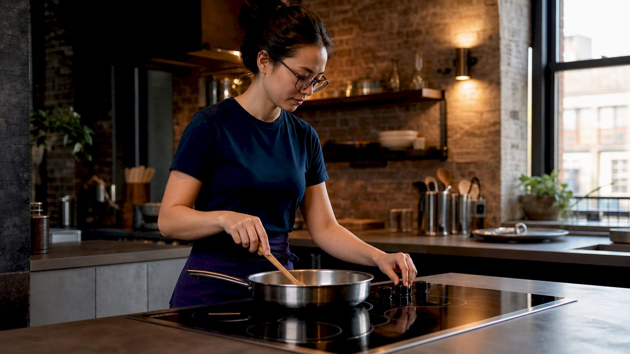 Woman cooking on smart induction range