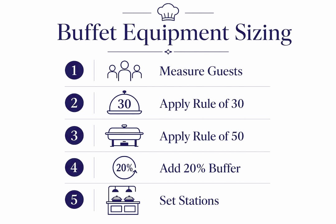 Infographic outlining buffet equipment sizing steps