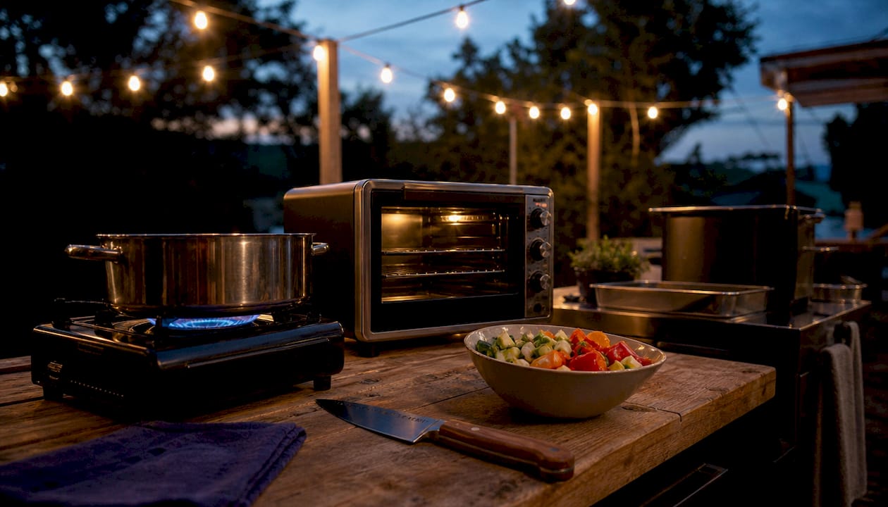 Overhead view of portable cooking appliances