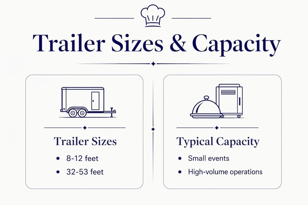 Infographic comparing catering trailer sizes and capacities