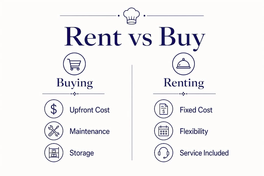 Infographic comparing catering equipment renting and buying