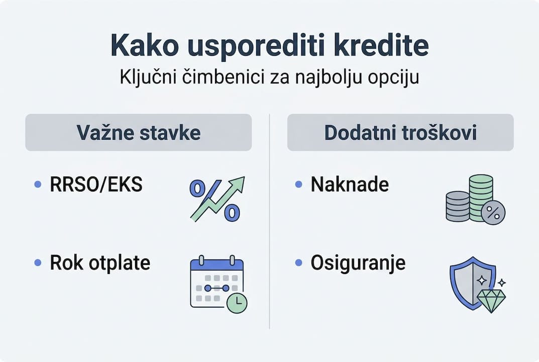 Jednostavna infografika s najvažnijim kriterijima za usporedbu kredita